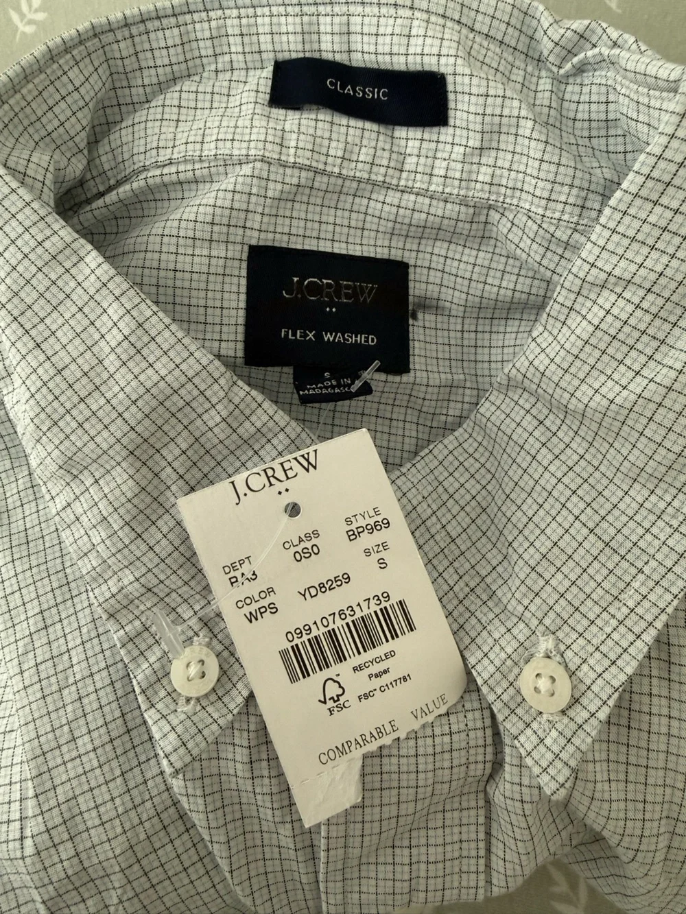New with Flaw J. Crew Men's Light Blue Micro-Check Button-Down Shirt Size Small